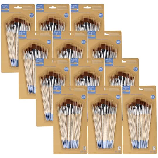 12 Packs: 12 ct. (144 total) Necessities&#x2122; Brown Synthetic Flat &#x26; Round Brushes by Artist&#x27;s Loft&#xAE;